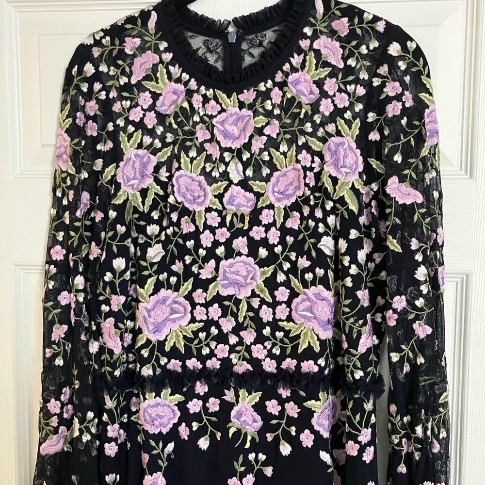 Black Maxi Dress with Lavender Floral Embroidery - Picture 5 of 5